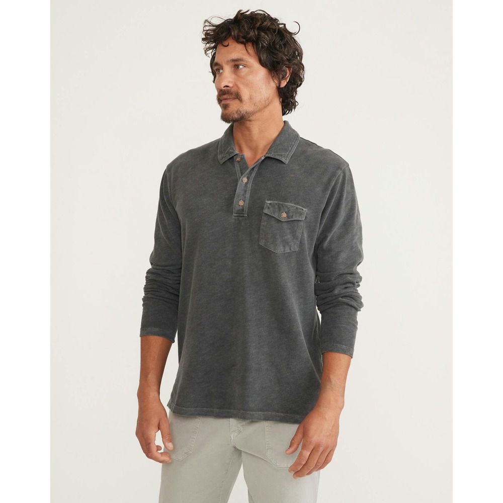 Marine Layer Mens Heavy Slubbed Polo Forged Iron Cotton Long Sleeve Pocket Sz XL